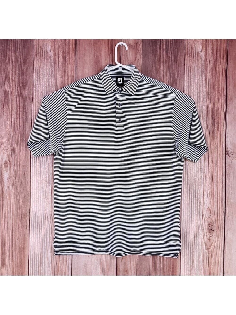 Footjoy FJ Mens Large Striped Short Sleeve Golf Performance Polo Shirt